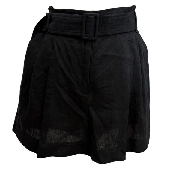 MARELLA by Max Mara Panama Linen Pleated High Waist Belted Shorts Black NWT $225 - Picture 9 of 16